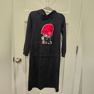 Onward Black Hoodie Dress Red Hat Appliqué Graphic Long Sleeve Women Dress Med